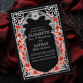 Silver Gothic Autumn Cathedral Frame Wedding  Folieneinladung