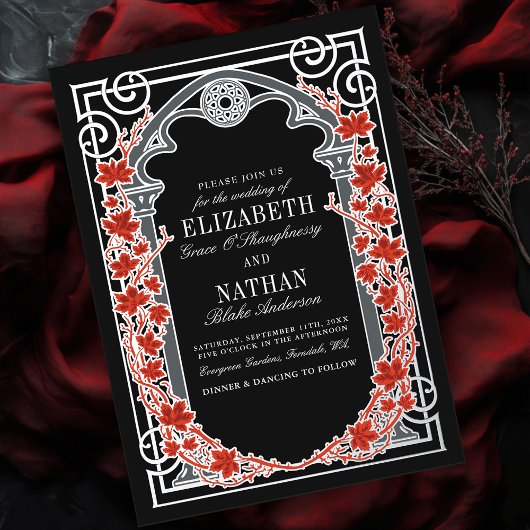 Silver Gothic Autumn Cathedral Frame Wedding  Folieneinladung