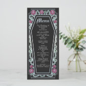 Silver Gothic Coffin Rose Black Wedding Menu Menükarte (Stehend Vorderseite)