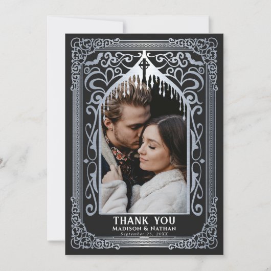 Silver Gothic Vampire Cathedral Photo Wedding Dankeskarte (Vorderseite)