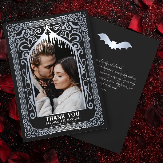 Silver Gothic Vampire Cathedral Photo Wedding Dankeskarte