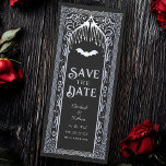 Silver Gothic Vampire Kathedrale Save the Date Einladung<br><div class="desc">Entdecken Sie Ihre dunkle Romantik mit dieser gotischen Vampirkathedrale Speichern Sie die Datumskarten! Mit einem faszinierenden Schwarz-Silber-Design, Set für eine Hochzeit so zeitlos wie Ihre Liebe. Matching Items in unserem Shop für ein komplettes Party Thema. Bitte beachten Sie, dass das Silber auf den Tags KEINE echte Folie ist und in...</div>