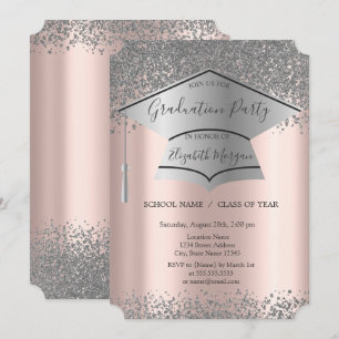 Silver Grad Cap, Diamonds Rose Gold Abschluss Einladung