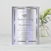 Silver Grad Cap Diamonds Violet Einladung (Stehend Vorderseite)