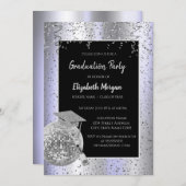 Silver Grad Cap, Disco Ball Confetti, Wine Lavande Einladung (Vorne/Hinten)