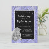 Silver Grad Cap, Disco Ball, Violettsequenzen Einladung (Stehend Vorderseite)