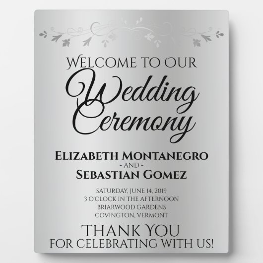 Silver Gradient & Blüh Elegante Hochzeit Willkomme Fotoplatte (Vorderseite)