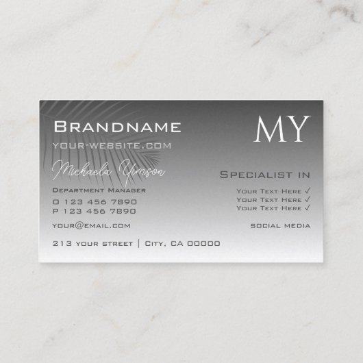 Silver Gradient Palm Leaf mit Monogramm Visitenkarte (Rückseite)