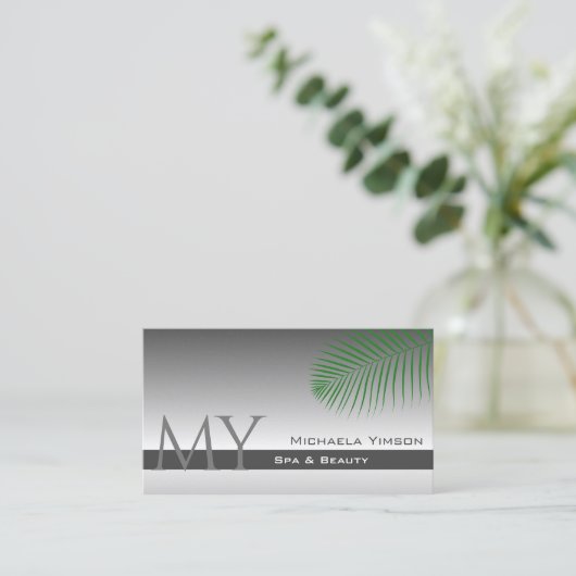 Silver Gradient Palm Leaf mit Monogramm Visitenkarte (Stehend Vorderseite)