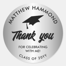 Silver Graduating Class Thank You Grad Cap Runder Aufkleber