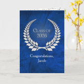 Silver Graduation 2026 Laurel Wreath On Blue Karte (Gelbe Blume)