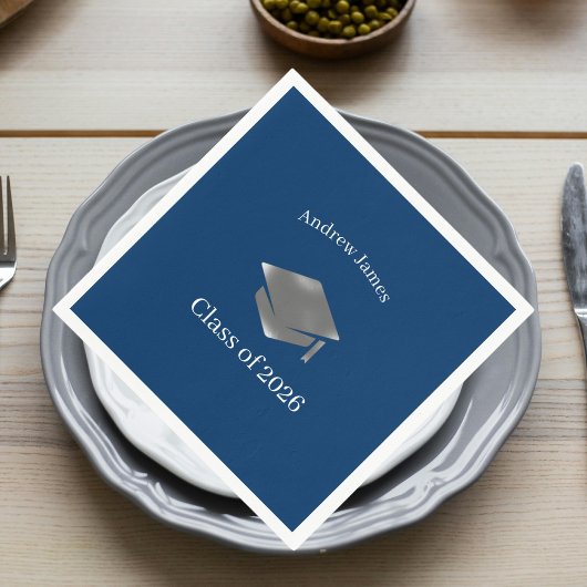  Silver Graduation Cap -Class of 2026= no2 Serviette