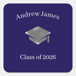  Silver Graduation Cap -Class of 2026 Quadratischer Aufkleber