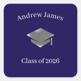  Silver Graduation Cap -Class of 2026 Quadratischer Aufkleber