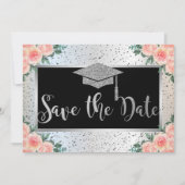 Silver Graduation Cap, Confetti Floral Save The Date (Vorderseite)