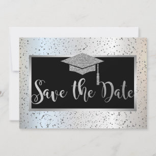 Silver Graduation Cap, Confetti Save the Date