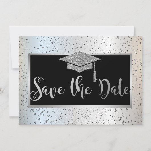 Silver Graduation Cap, Confetti Save the Date (Vorderseite)