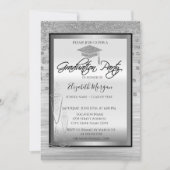 Silver Graduation Cap, Glass Diamonds Abschluss Einladung (Vorderseite)