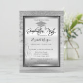 Silver Graduation Cap, Glass Diamonds Abschluss Einladung (Stehend Vorderseite)