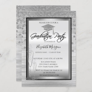 Silver Graduation Cap, Glass Diamonds Abschluss Einladung