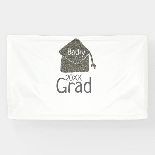 Silver Graduation Cap Glitzer hinzufügen Name grad Banner (Horizontal)