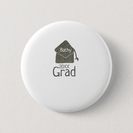 Silver Graduation Cap Glitzer hinzufügen Name grad Button (Vorderseite)