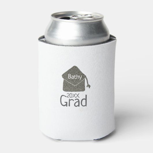 Silver Graduation Cap Glitzer hinzufügen Name grad Dosenkühler (Kanne Vorderseite)
