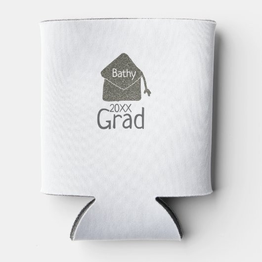 Silver Graduation Cap Glitzer hinzufügen Name grad Dosenkühler (Vorderseite)