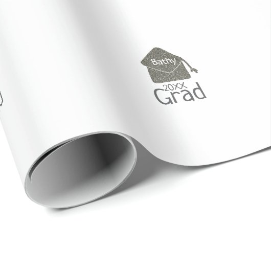 Silver Graduation Cap Glitzer hinzufügen Name grad Geschenkpapier (Rolleneckpunkt)