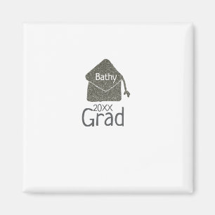 Silver Graduation Cap Glitzer hinzufügen Name grad Magnet