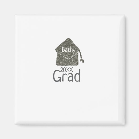 Silver Graduation Cap Glitzer hinzufügen Name grad Magnet (Vorne)