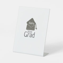Silver Graduation Cap Glitzer hinzufügen Name grad Sockelschild
