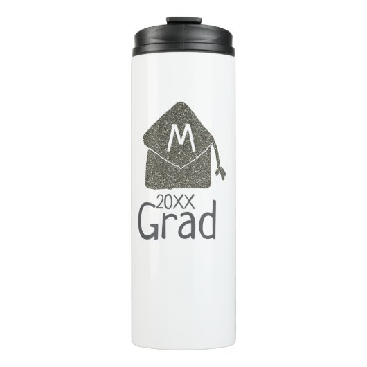 Silver Graduation Cap Glitzer hinzufügen Name grad Thermosbecher (Vorderseite)