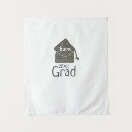Silver Graduation Cap Glitzer hinzufügen Name grad Wandteppich
