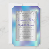 Silver Graduation Cap Holographic Abschluss Einladung (Vorderseite)