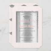 Silver Graduation Cap Striping Abschluss Einladung (Vorne/Hinten)