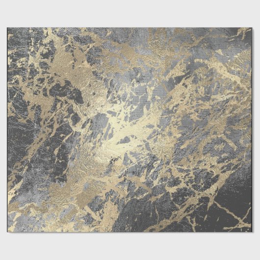 Silver Graphite Gold Marmor Shiny Metallic Strokes Geschenkpapier (Flach)