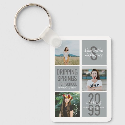 Silver Grau 4-Foto Fun Boxes Class Year Schlüssela Schlüsselanhänger (Vorderseite)