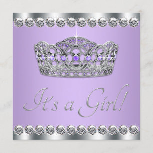 Silver Grau und Lila Babydusche Einladung