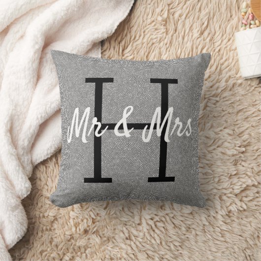 Silver Grau White Abstrakt Pattern Monogramm Kissen (Decke)