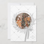 Silver Grau & White Weihnachtskranz Foto Feiertagskarte (Vorderseite)