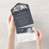 Silver Graue Elfenbeinblume Winter Rustikale Hochz All In One Einladung (Abreißen)