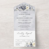 Silver Graue Elfenbeinblume Winter Rustikale Hochz All In One Einladung (Innen Boden)