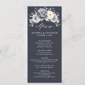 Silver Graue Elfenbeinblume Winter Rustikale Hochz Menükarte (Vorne/Hinten)