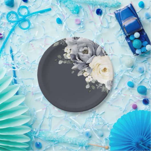 Silver Graue Elfenbeinblume Winter Rustikale Hochz Pappteller (Party)