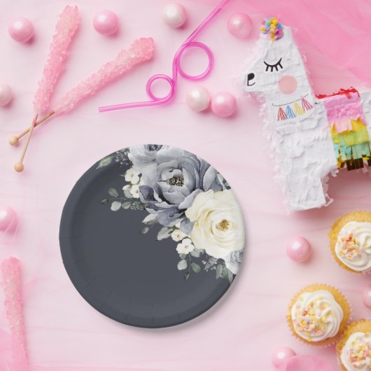 Silver Graue Elfenbeinblume Winter Rustikale Hochz Pappteller (Party)