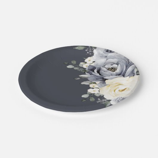 Silver Graue Elfenbeinblume Winter Rustikale Hochz Pappteller (Schrägansicht)