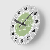 Silver Graue Quarz Sage Green Monogram Runde Wanduhr (Winkel)