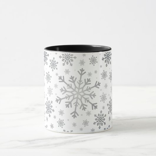 Silver Graue Weihnachtsschneeflocken im Winter Wei Tasse (Zentrum)