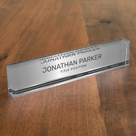 Silver- Grauer Hintergrund Namensplakette (Seite)